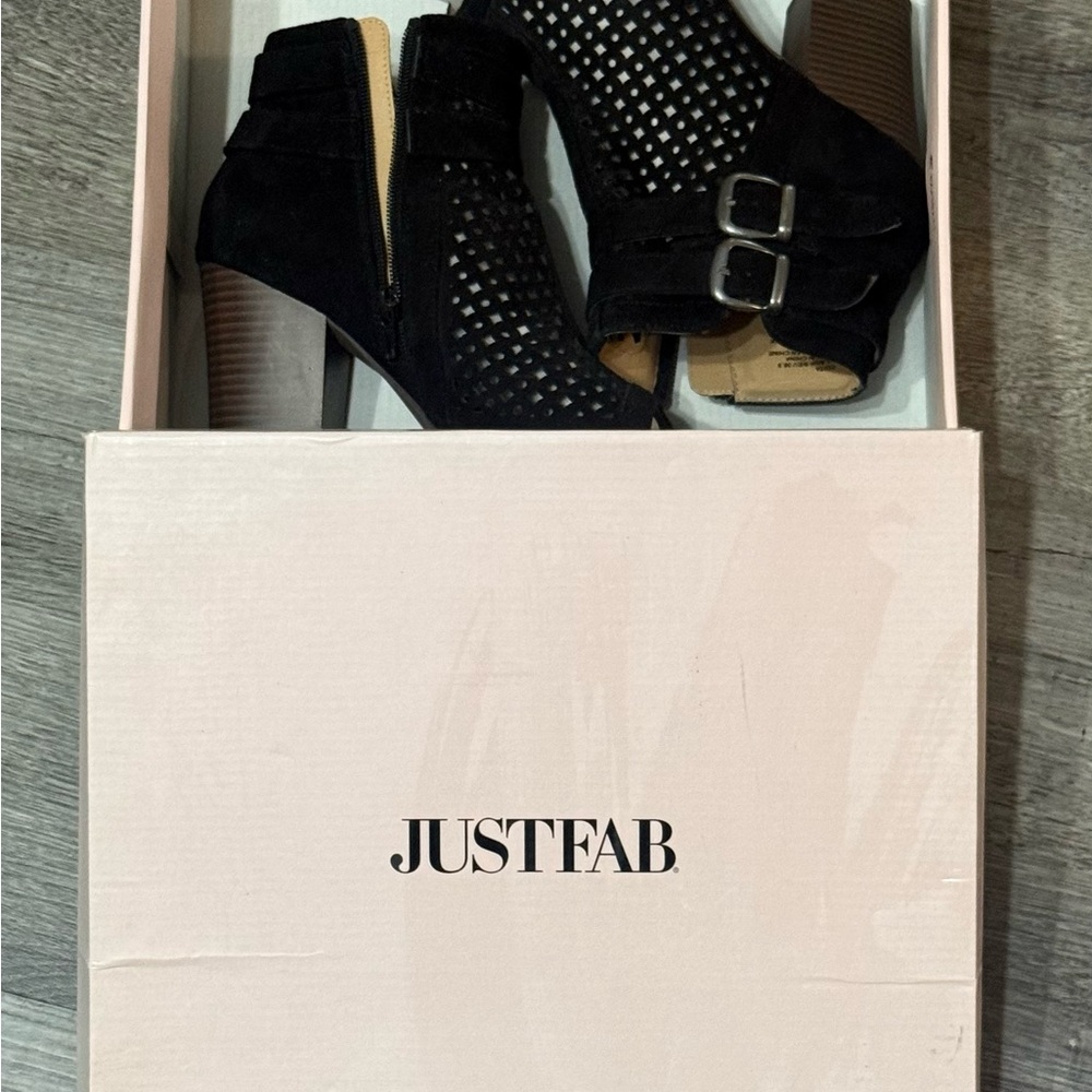 JustFab Black Ankle Booties with Perforated Elegance